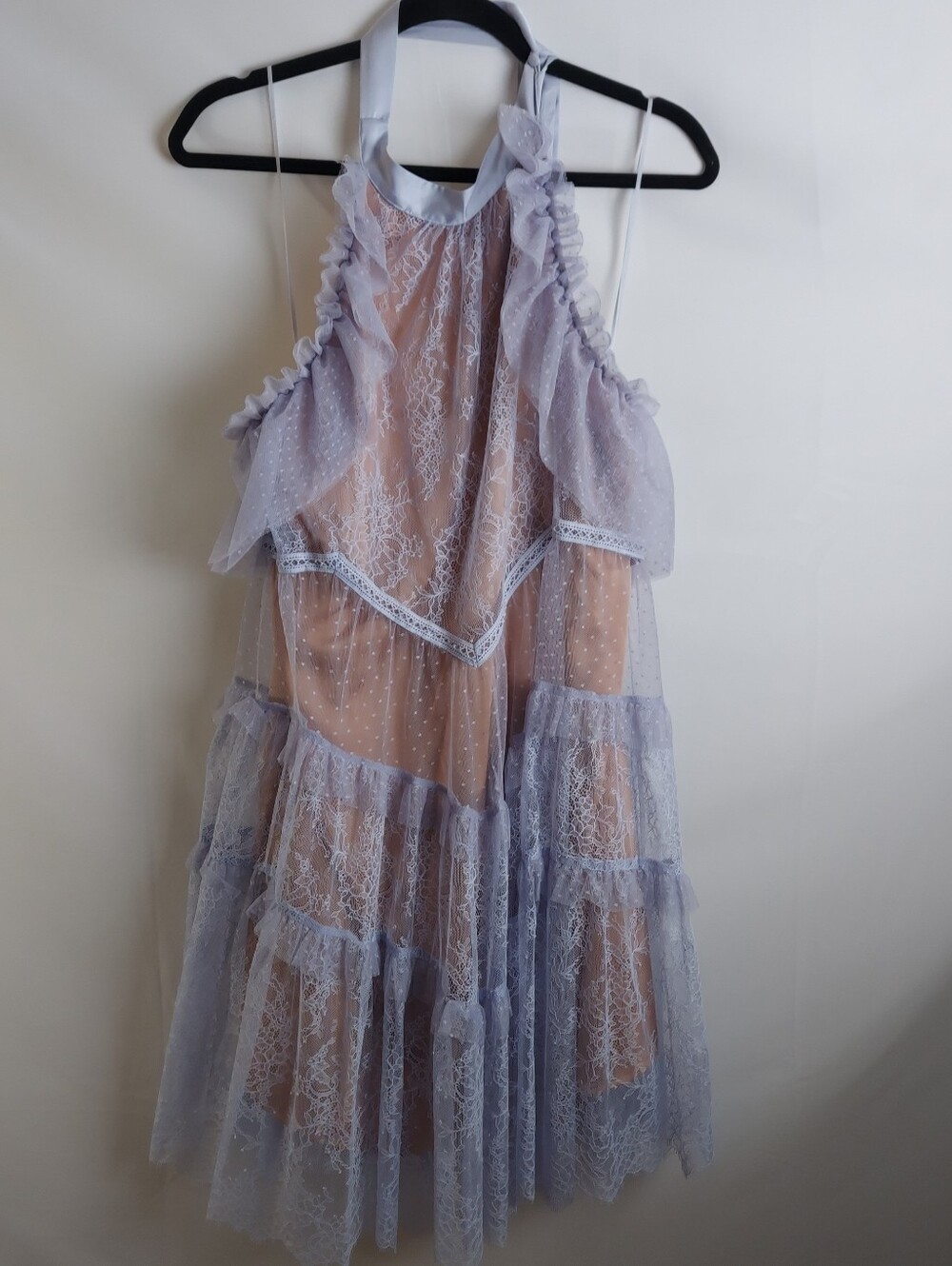 Anthropologie Lavender Lace Ruffled Halter Dress